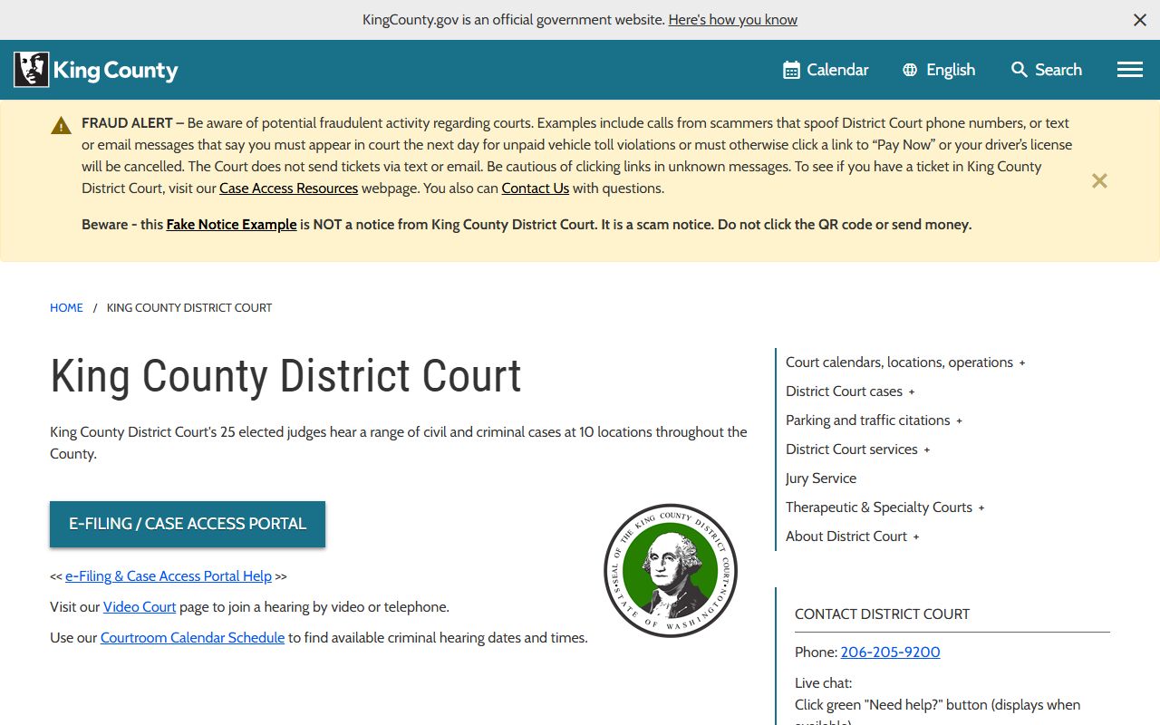 King County District Court criminal records eCourt access