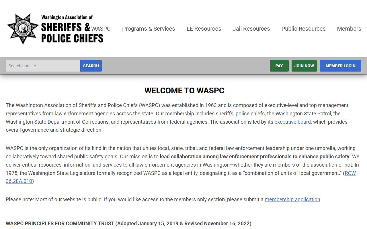 Washington Association of Sheriffs and Police Chiefs law enforcement records
